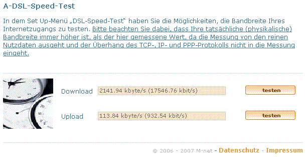 Speedtest im M-Net Kundencenter